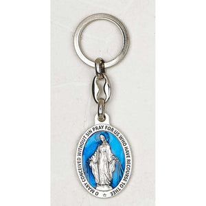 Enameled Blue Miraculous Medal Key Chain