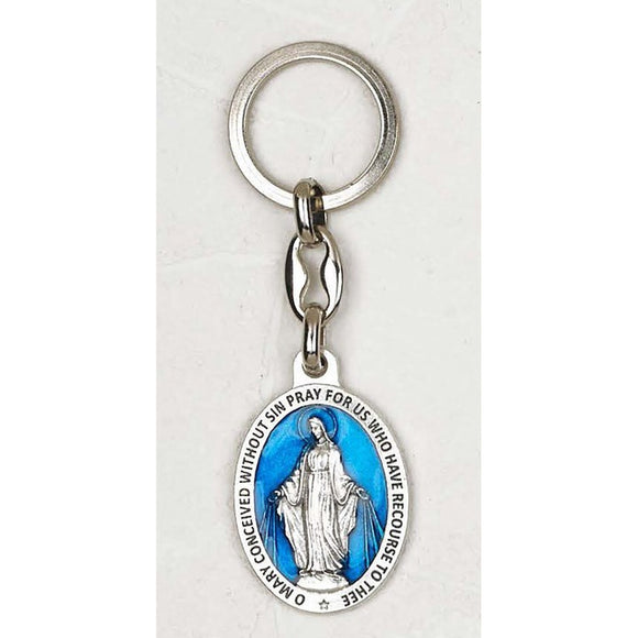 Enameled Blue Miraculous Medal Key Chain