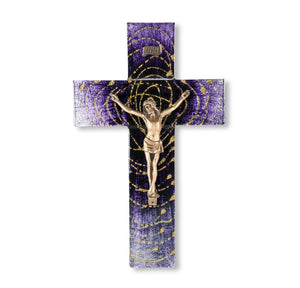 10" Extended Gold Halo Purple Crucifix with Museum Gold Tone Corpus