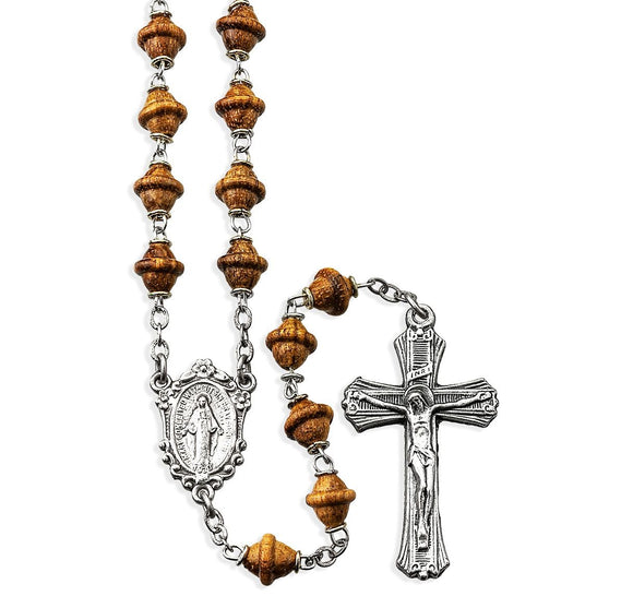 7mm Genuine Walnut Wood Shaped Bead Rosary
