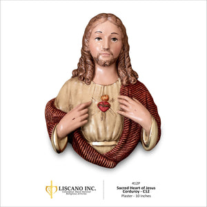 10" Sacred Heart of Jesus Corduroy Hand Painted Plaque