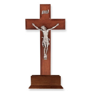 10" Walnut Standing Crucifix Pewter Corpus