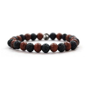St Michael Men's Brigade Red Pear Wood & Lava Stone Bead Bracelet