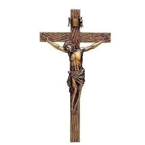 8.25” Weathered Resin Crucifix with Antique Gold Corpus