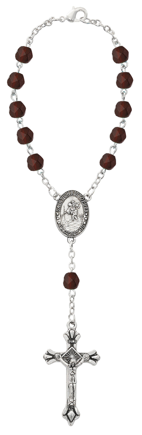 St Christopher Garnet January Birthstone Auto Rosary