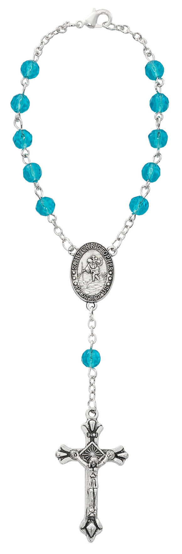 St Christopher Aquamarine March Birthstone Auto Rosary
