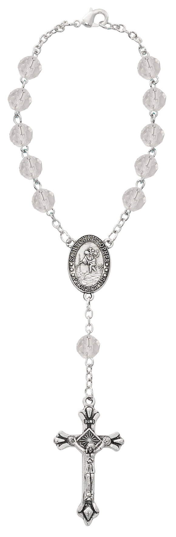 St Christopher Crystal April Birthstone Auto Rosary