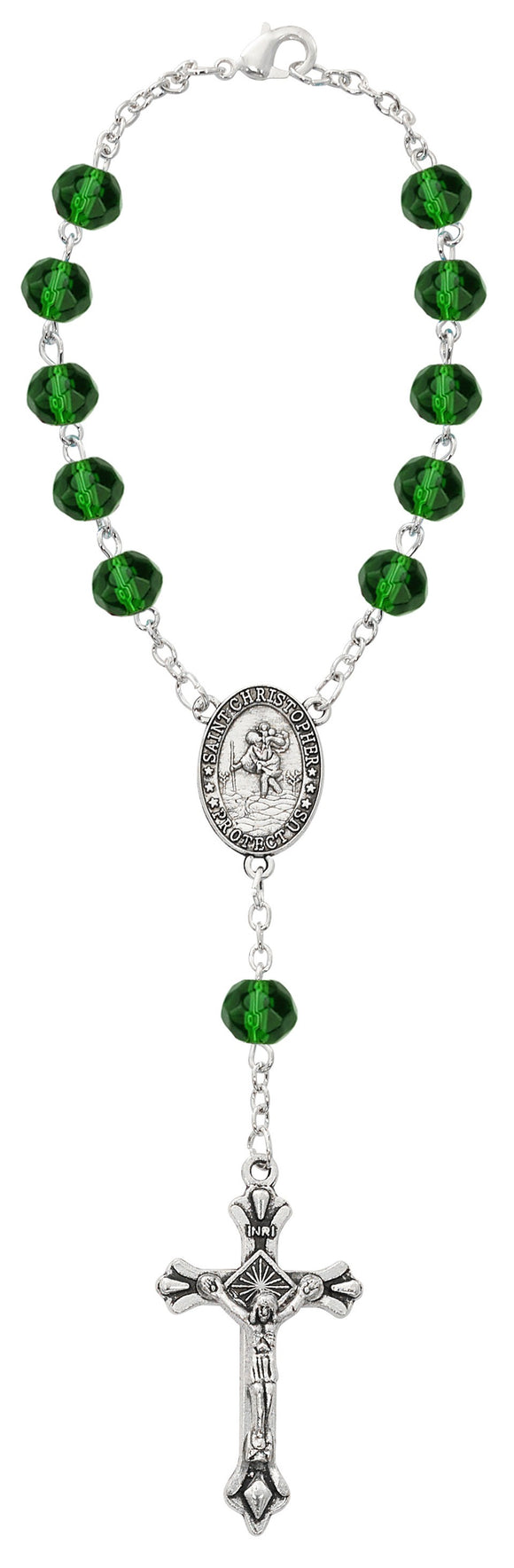 St Christopher Emerald May Birthstone Auto Rosary
