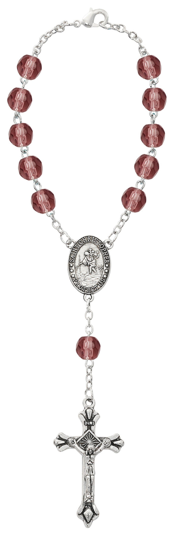 St Christopher Light Amethyst June Birthstone Auto Rosary