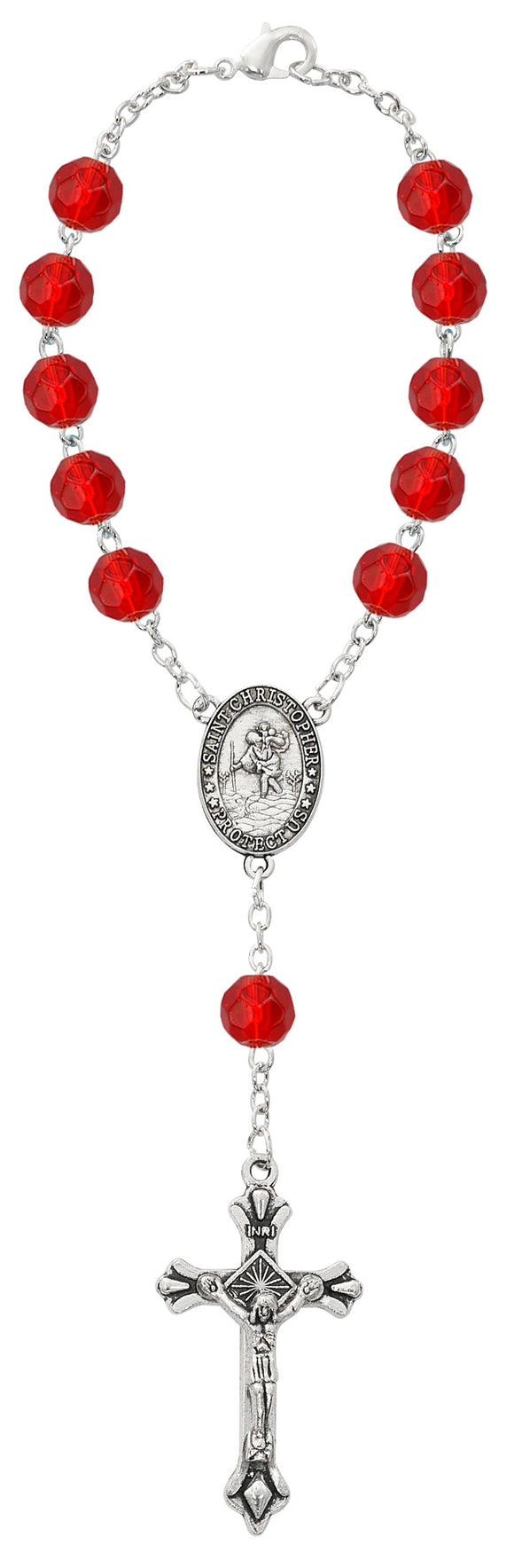 St Christopher Ruby July Birthstone Auto Rosary