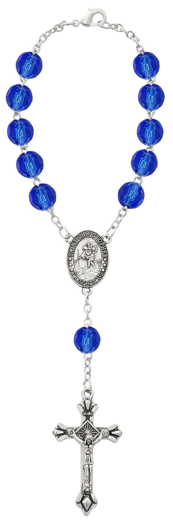 St Christopher Sapphire September Birthstone Auto Rosary