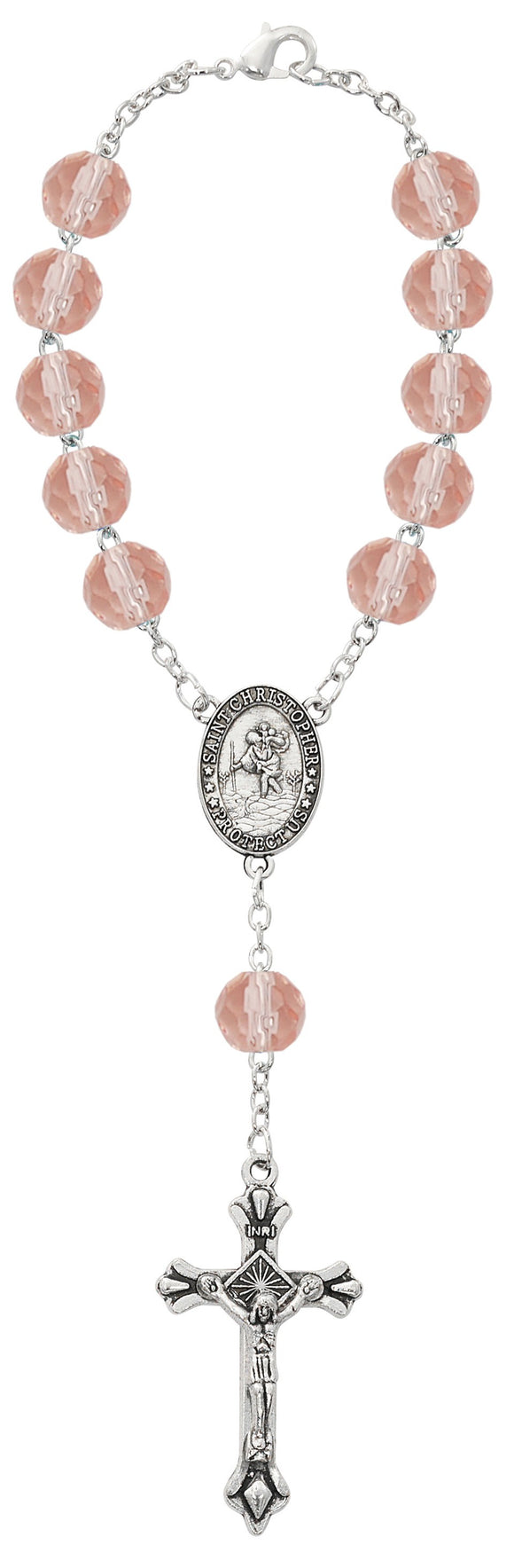 St Christopher Rose October Birthstone Auto Rosary