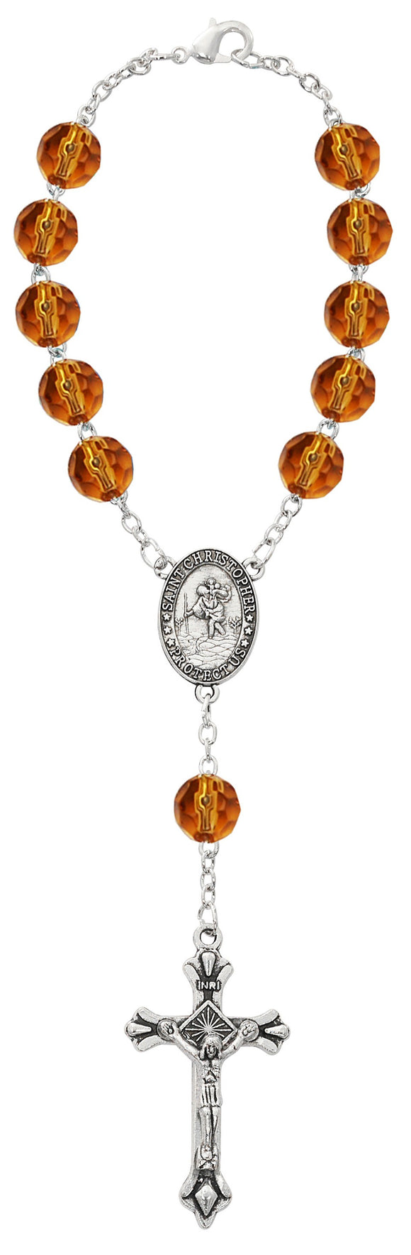 St Christopher Topaz November Birthstone Auto Rosary