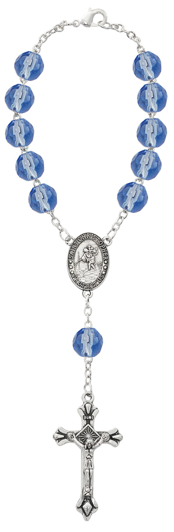 St Christopher Zircon December Birthstone Auto Rosary