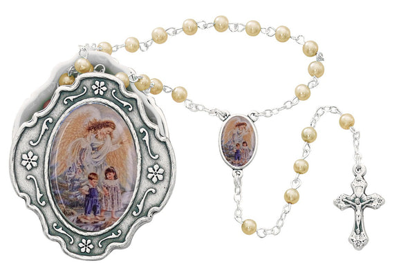 Guardian Angel Pearl Rosary Keepsake Box