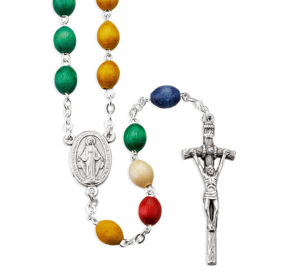 5 x 7mm Oval Multicolored Wood Bead Mission Rosary