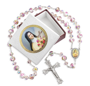 St Therese Floral Glass Bead Rosary