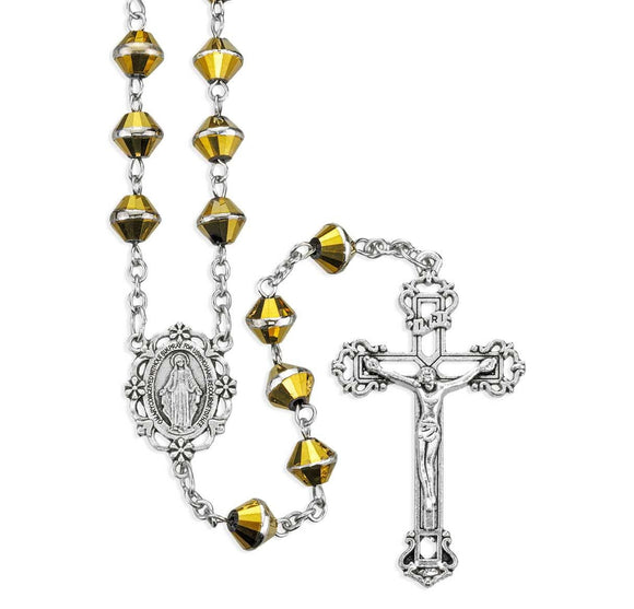 8mm Bi-cone Gold Crystal Bead Rosary