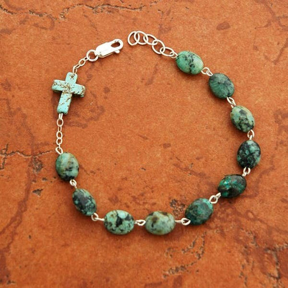 SS Turquoise Stone Rosary Bracelet