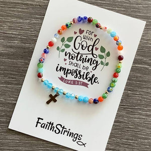 Petite Millefiori Glass Beaded Bracelet with Gold Cross