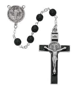 7MM Black Glass St Benedict Rosary