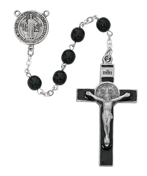 7MM Black Glass St Benedict Rosary