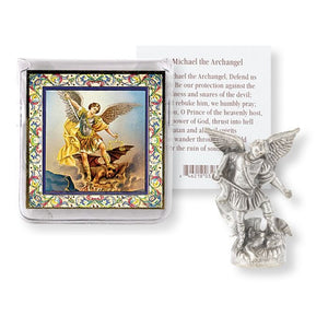 St Michael Pocket Statue with Holy Card in a Clear Pouch