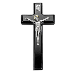 9" Black Crucifx with Antique Silver Tone Italian Corpus