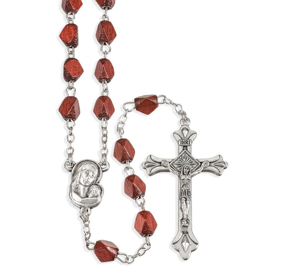 6mm Brown Boxwood Triangular Bead Rosary