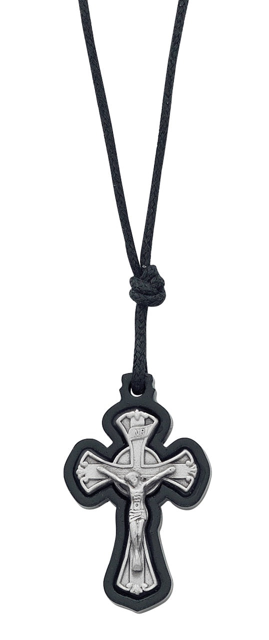 Black Wood Pewter Crucifix