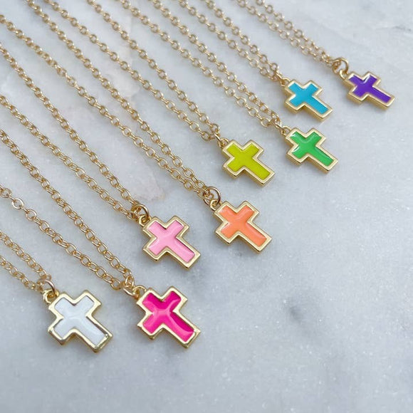 Colorful Cross Kid Necklace 16.5 Inch Chain