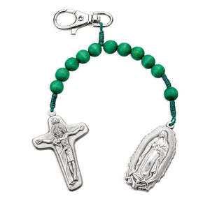 OLO Guadalupe Green One Decade Wood Rosary Backpack Clip