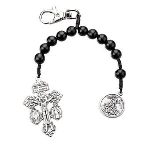 St Michael Black One Decade Wood Rosary Backpack Clip