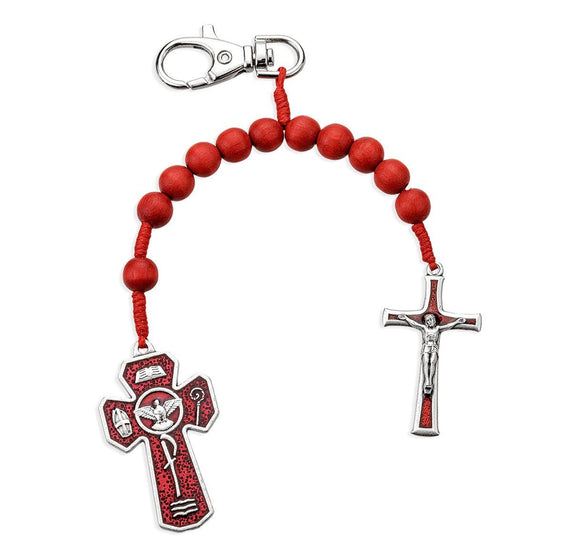 Holy Spirit One Decade Wood Rosary Backpack Clip