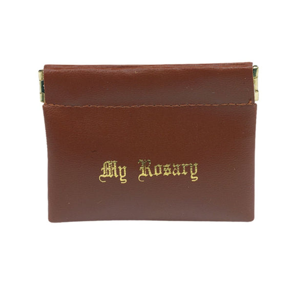 Brown Vinyl Squeeze Rosary Pouch