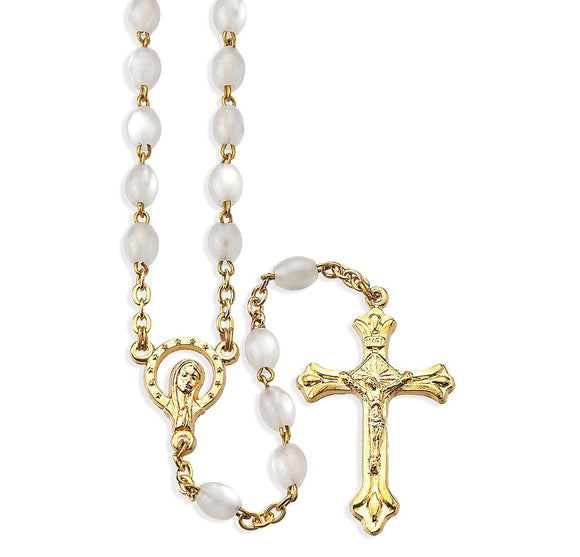 4 x 6mm Oval White Translucent Glass Bead Rosary