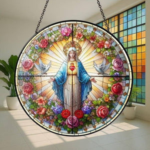6" Immacualte Heart of Mary Stained Glass Suncatcher