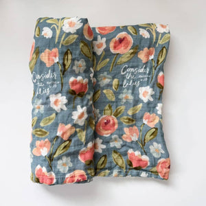 Catholic Baby Swaddle Muslin Blanket - Consider The Lilies