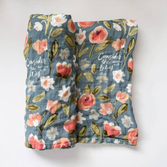 Catholic Baby Swaddle Muslin Blanket - Consider The Lilies
