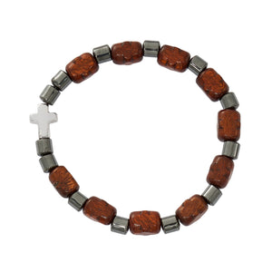 Dark Wood & Hematite Stretch Rosary Bracelet