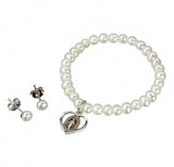4mm Freshwater Pearl with SS Miraculous Heart Medal Charm Bracelet/Earring Set