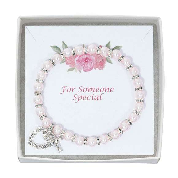 Pink Pearl Crystal Stretch Bracelet