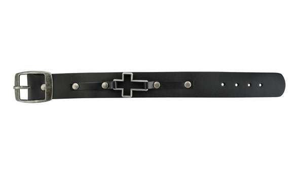 Black Leather Men's Cross Bracelet