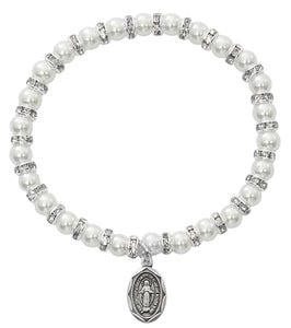 Pearl Baby Stretch Bracelet Pewter Miraculous Medal