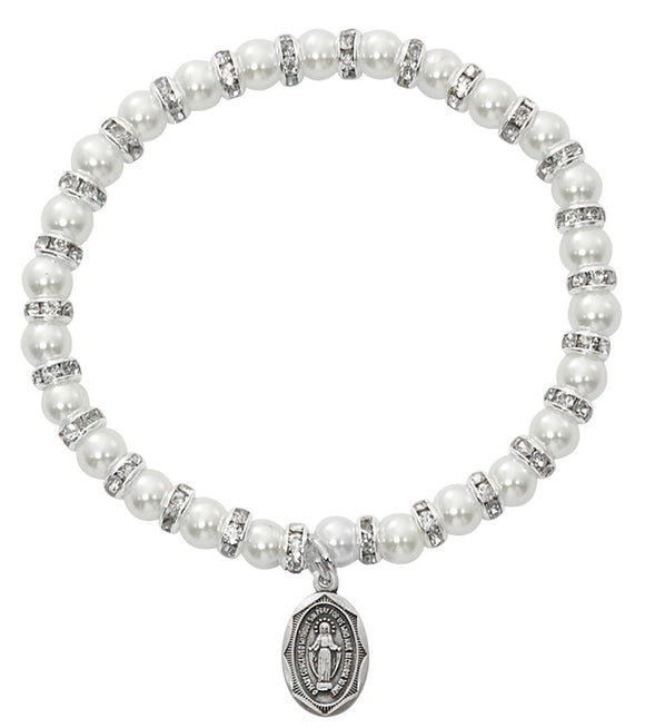 Pearl Baby Stretch Bracelet Pewter Miraculous Medal