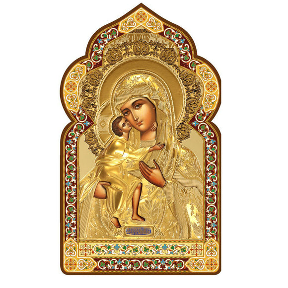 Domed Virgin Mary Feodorovskaya Gold Foil Wooden Icon