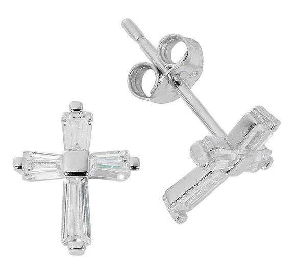 Sterling Crystal Cross Earrings
