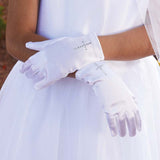 Pearl Cross First Communion Satin Gloves