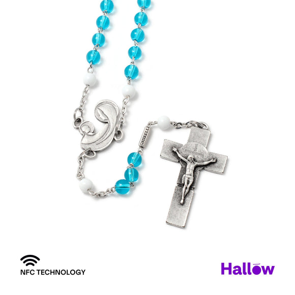6mm Aquamarine Glass Bead Smart Rosary with NFC Technology