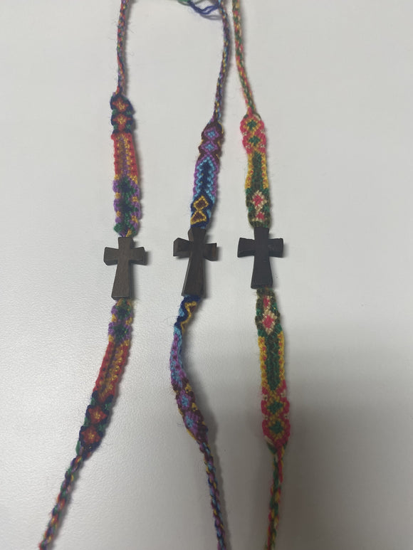 Friendship Bracelet Wood Cross Multicolored